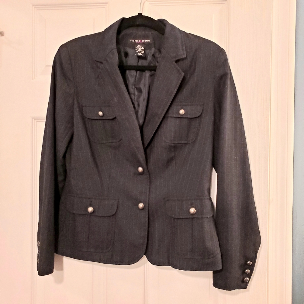 New York & Co Black Striped Blazer Sz 8
